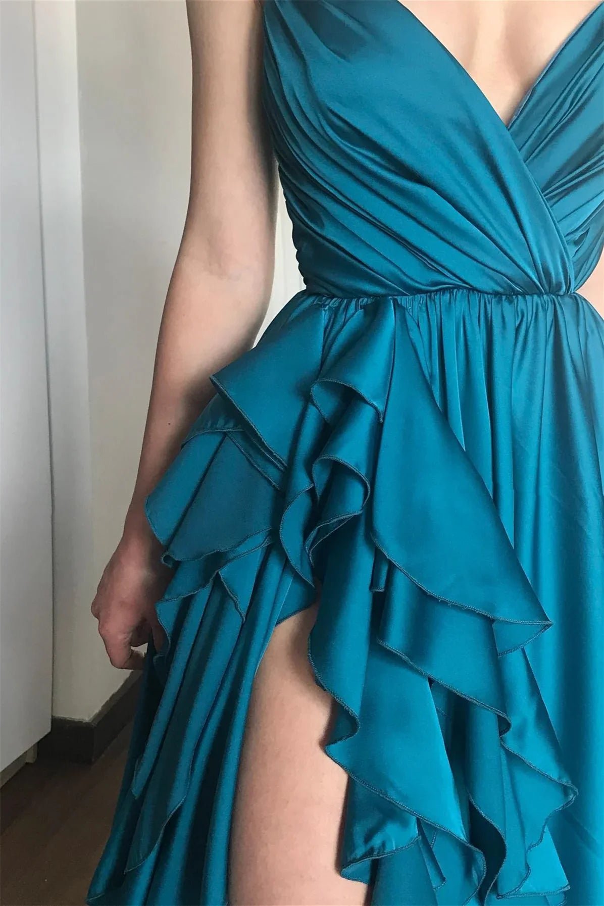 Blue V-Neck Sleeveless High Slit Prom Dress - Chloe Dress