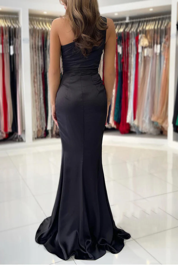 Black One-Shoulder High Slit Evening Dress - Chloe Dress