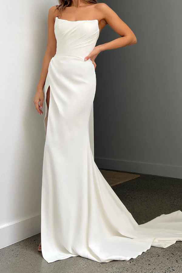 Satin High Slit Wedding Dress - Chloe Dress