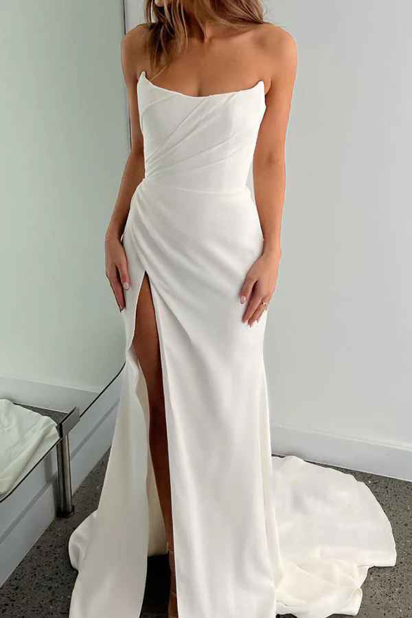 Satin High Slit Wedding Dress - Chloe Dress