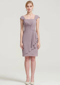 Dusty Mauve Pleated Chiffon Knee‑Length Mother of the Bride Dress