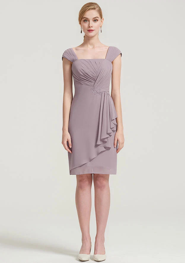 Dusty Mauve Pleated Chiffon Knee‑Length Mother of the Bride Dress