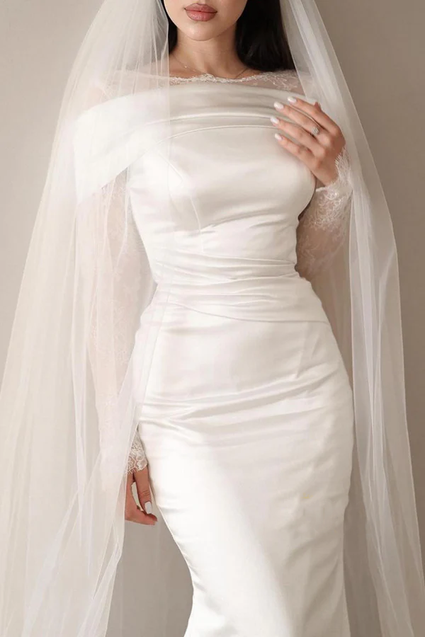 Lace Pleated Wedding Dress - Chloe Dress