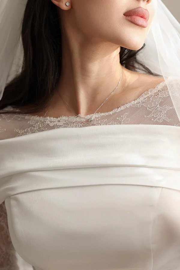 Lace Pleated Wedding Dress - Chloe Dress