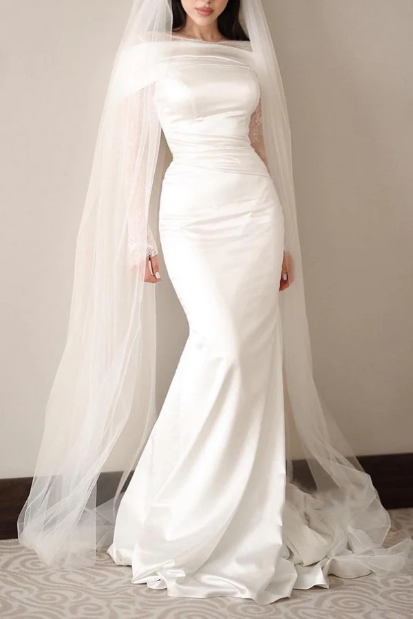 Lace Pleated Wedding Dress - Chloe Dress
