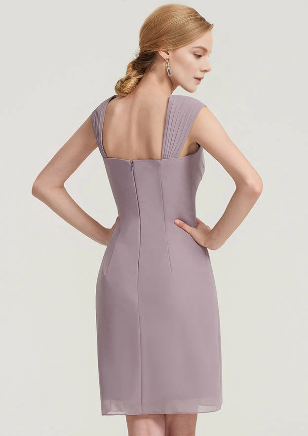 Dusty Mauve Pleated Chiffon Knee‑Length Mother of the Bride Dress