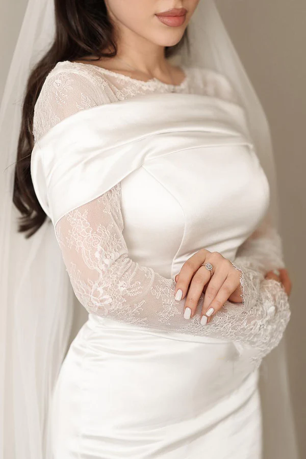 Lace Pleated Wedding Dress - Chloe Dress