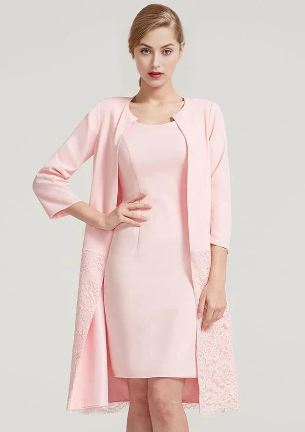 Pink Two‑Piece Mother of the Bride Dress With Lace Long Coat