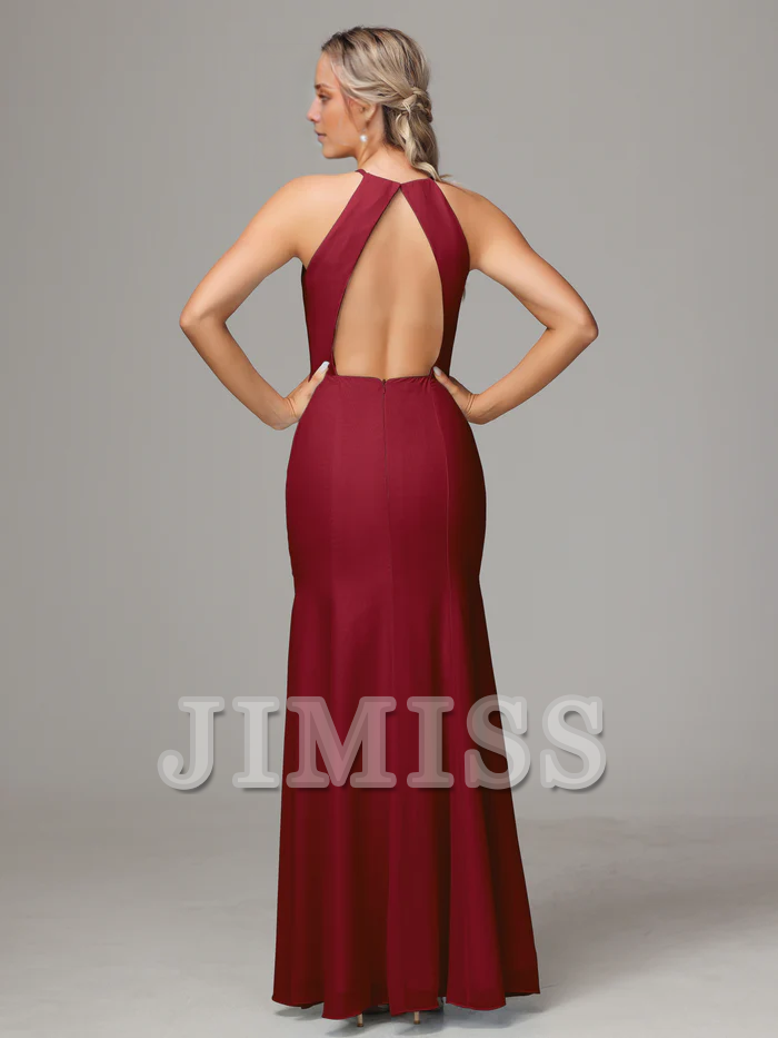 Chiffon Backless High Slit Wedding Dress - Chloe Dress