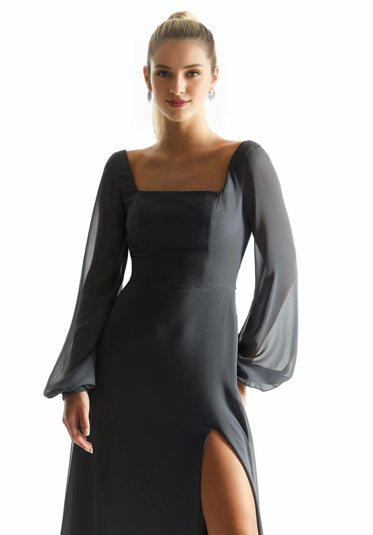 A-Line Square Neck Chiffon Long Sleeve Wedding Dress - Chloe Dress
