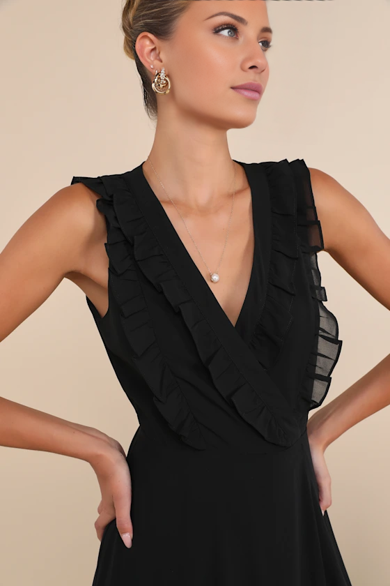 A-Line V-Neck Sleeveless Ruffled Floor-Length Evening Dress - Chloe Dress