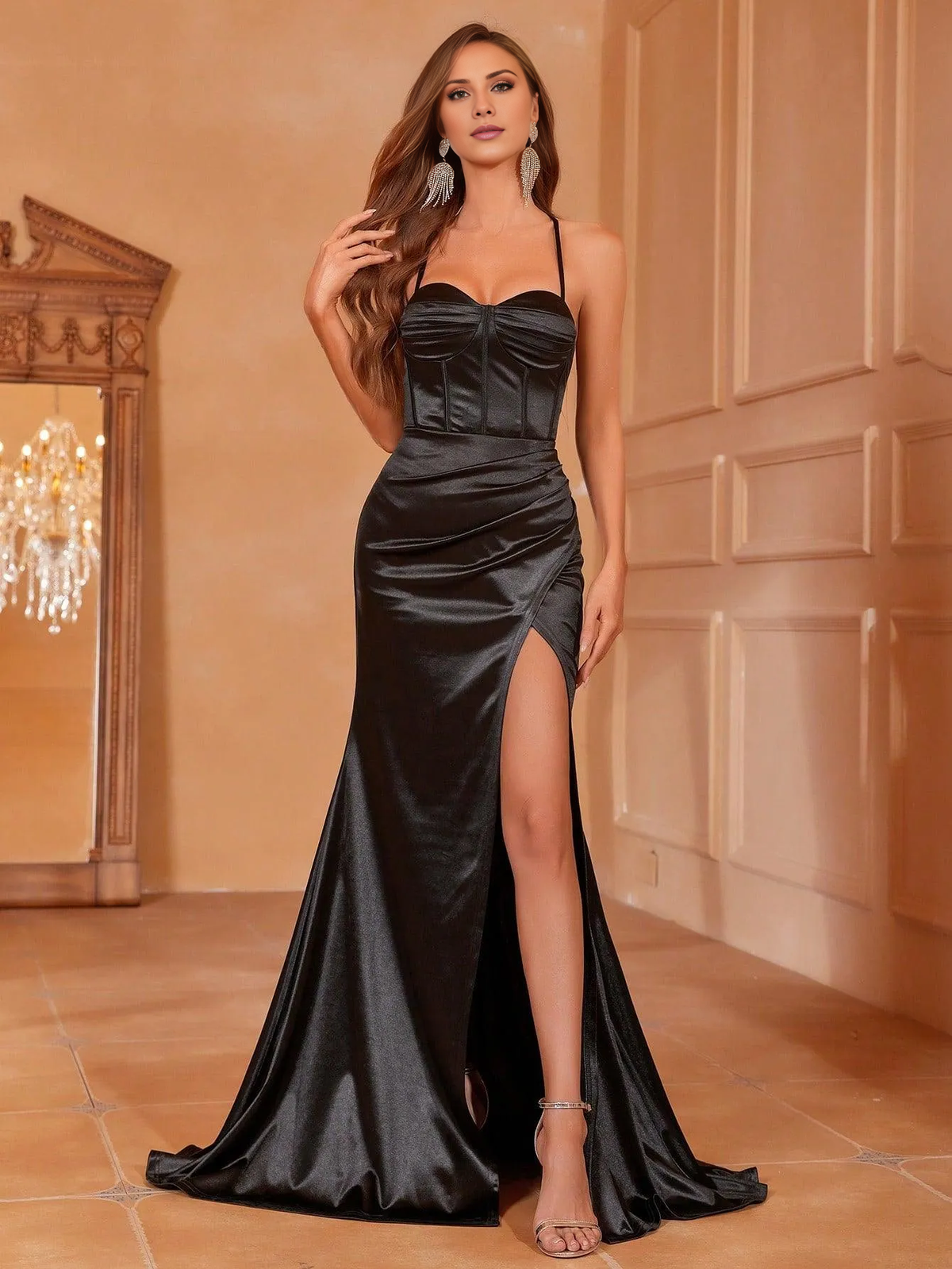 A-Line Satin Lace-Up Back Floor-Length Formal Dress - Chloe Dress