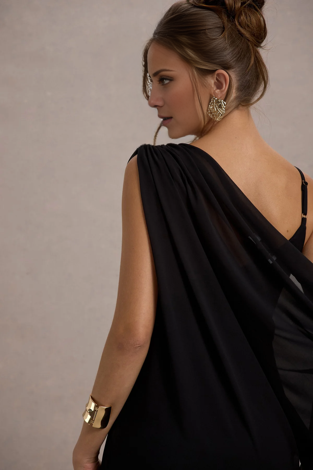 Black V-Neck Chiffon Floor-Length Evening Dress - Chloe Dress