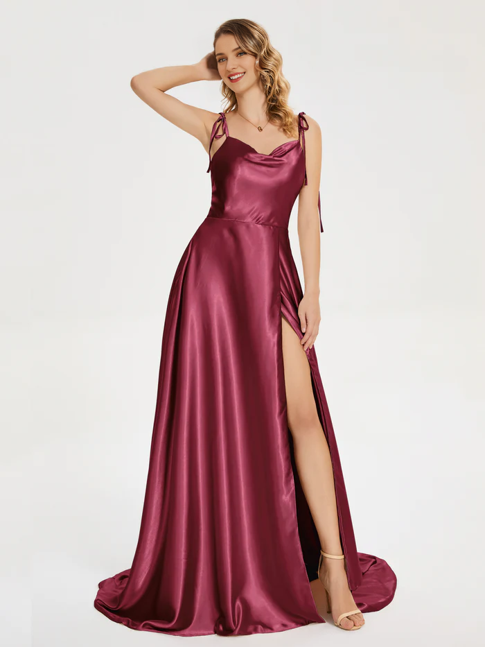 Satin High Slit Floor-Length Wedding Dress - Chloe Dress