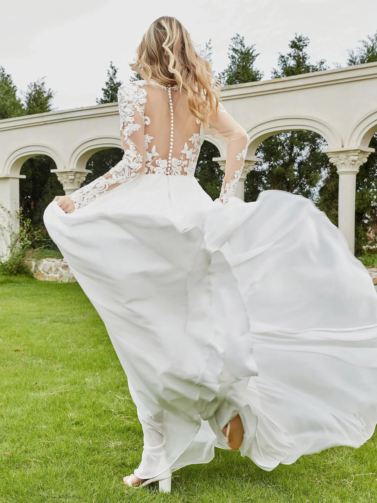 V-Neck Button Back Wedding Dress - Chloe Dress
