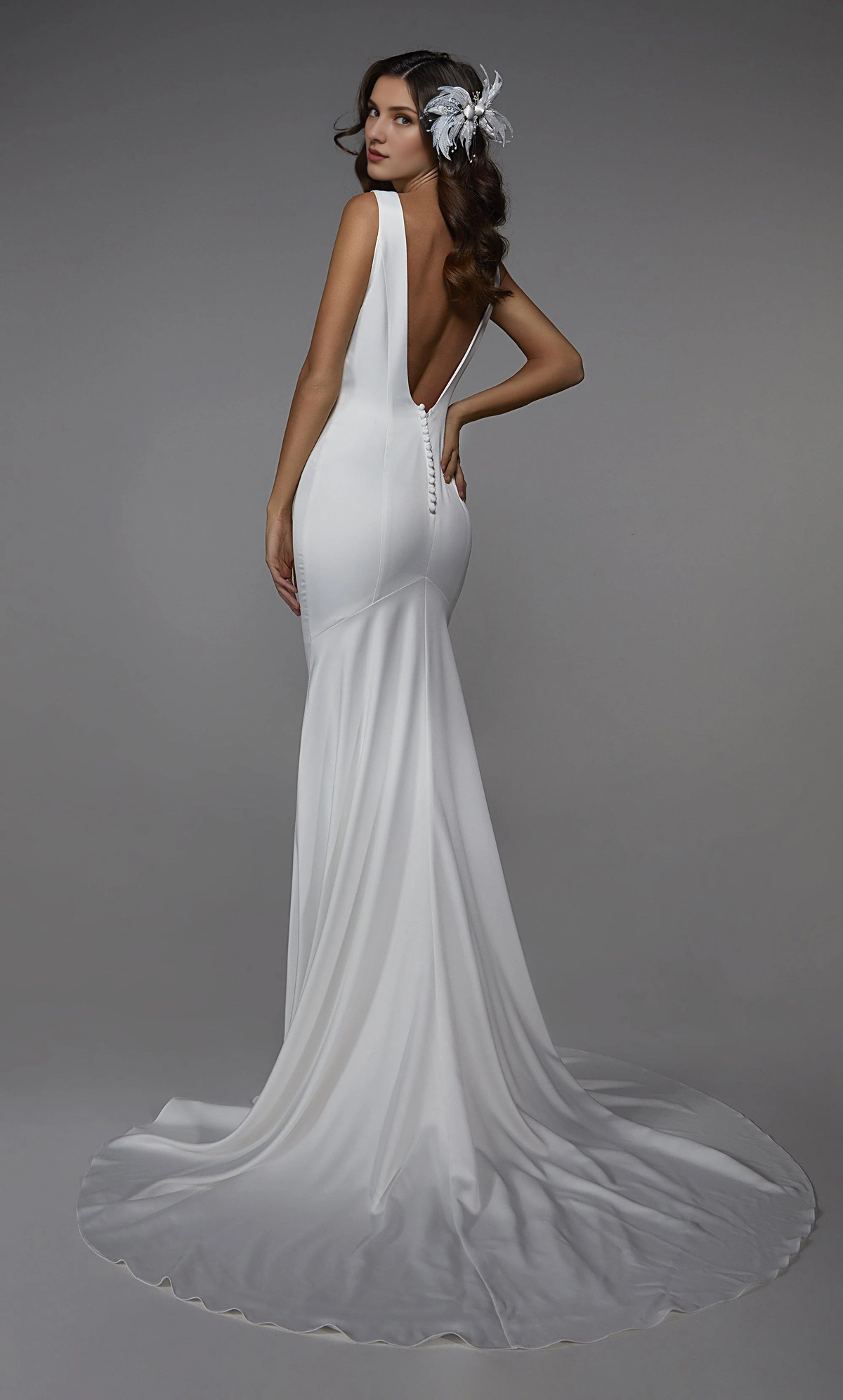 V-Neck Satin Button Back Wedding Dress - Chloe Dress