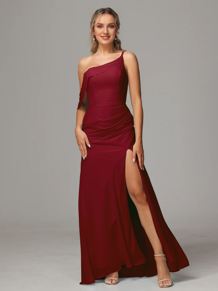 One-Shoulder Chiffon Floor-Length Wedding Dress - Chloe Dress