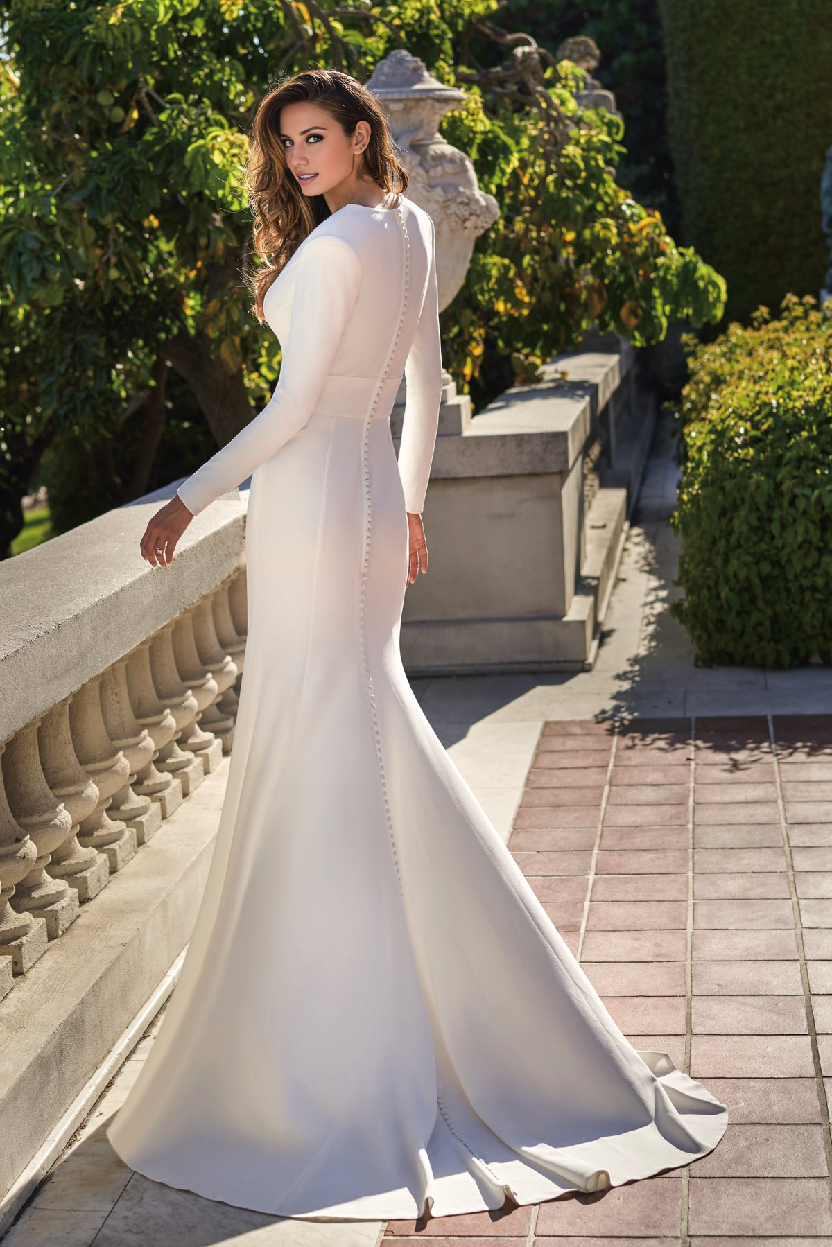 V-Neck Long Sleeve Button Back Floor-Length Wedding Dress - Chloe Dress