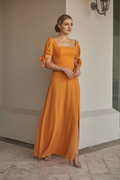 A-Line Square Neck Chiffon High Slit Wedding Dress - Chloe Dress