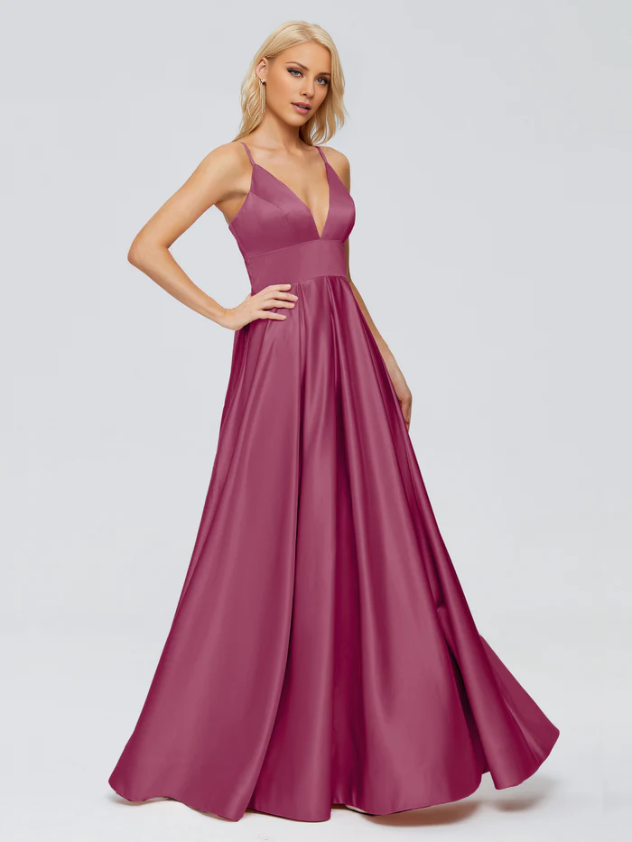 V-Neck Satin Floor-Length Wedding Dress - Chloe Dress