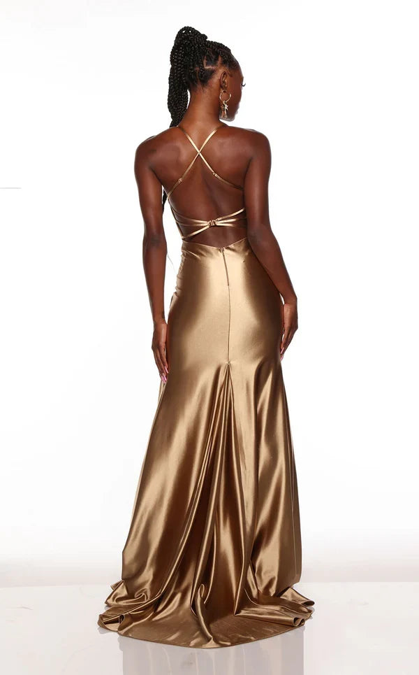 Satin Lace-Up Back High Slit Floor-Length Prom Dress - Chloe Dress