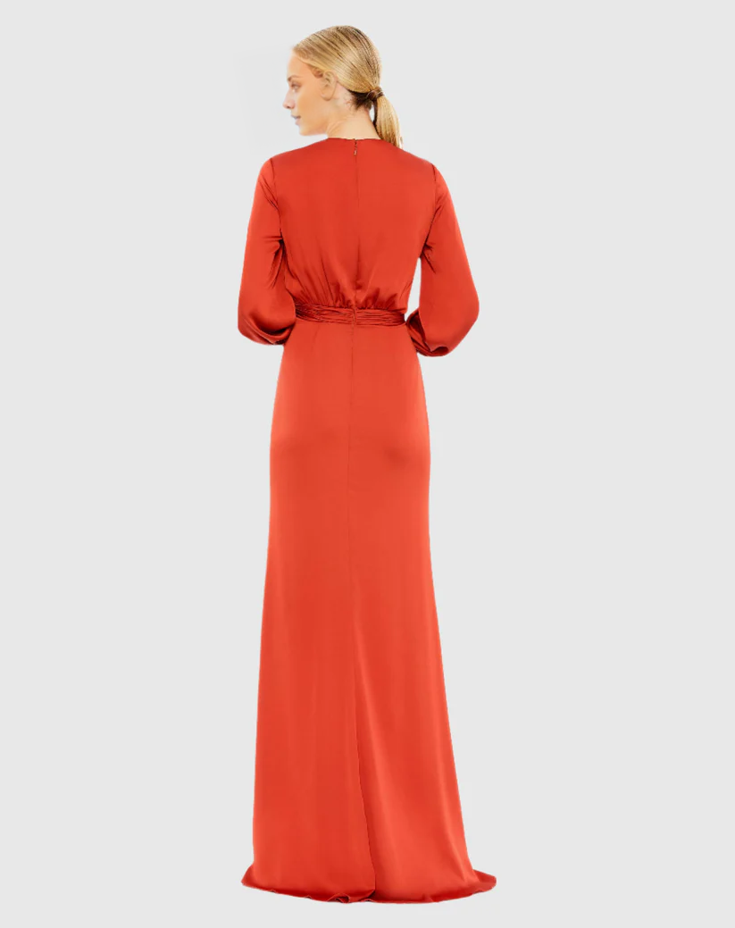 A-Line V-Neck Long Sleeve High Slit Floor-Length Evening Dress - Chloe Dress