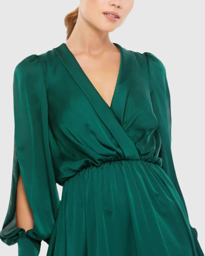 V-Neck Satin High Slit Floor-Length Evening Dress - Chloe Dress