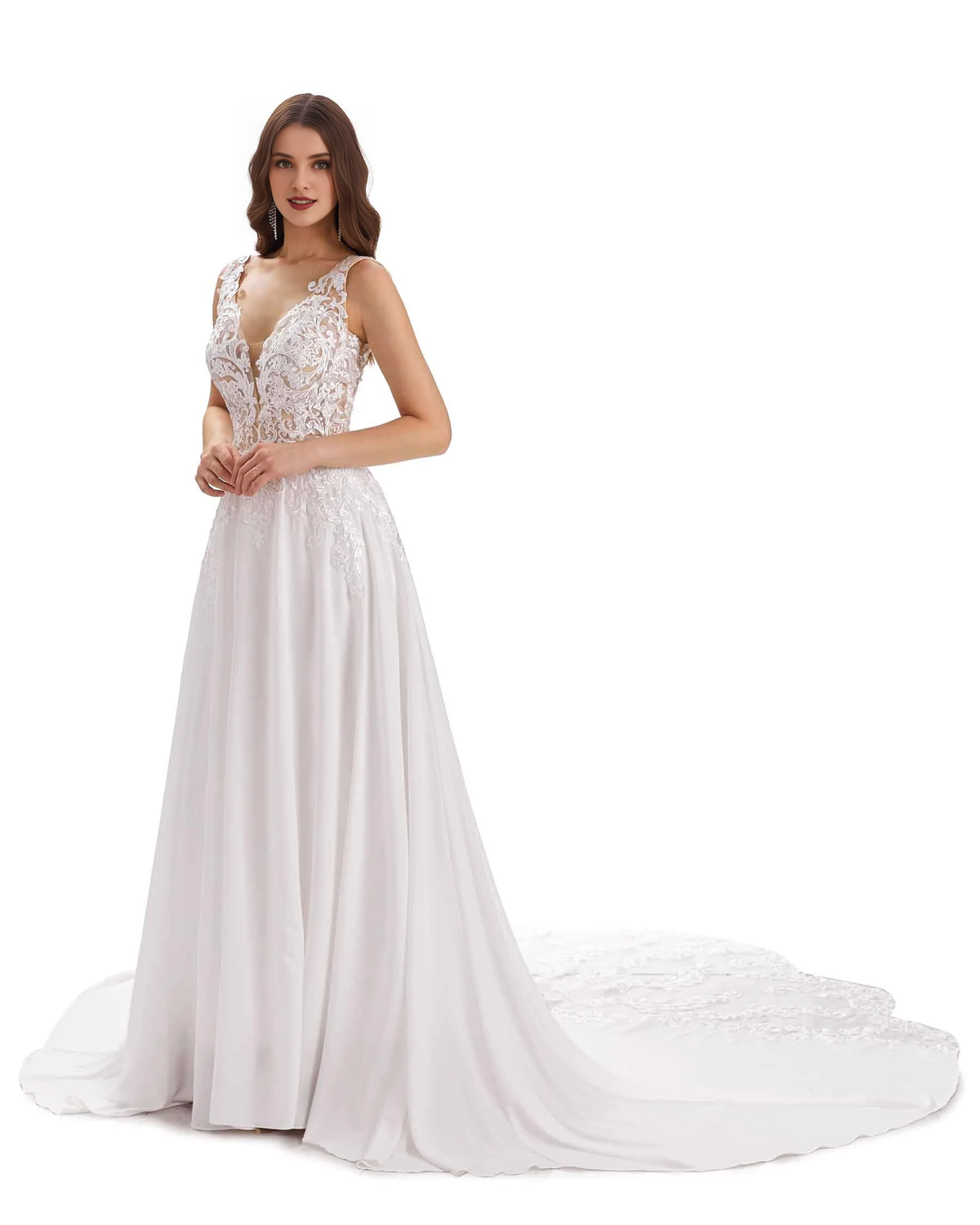 A-Line V-Neck Lace Wedding Dress - Chloe Dress