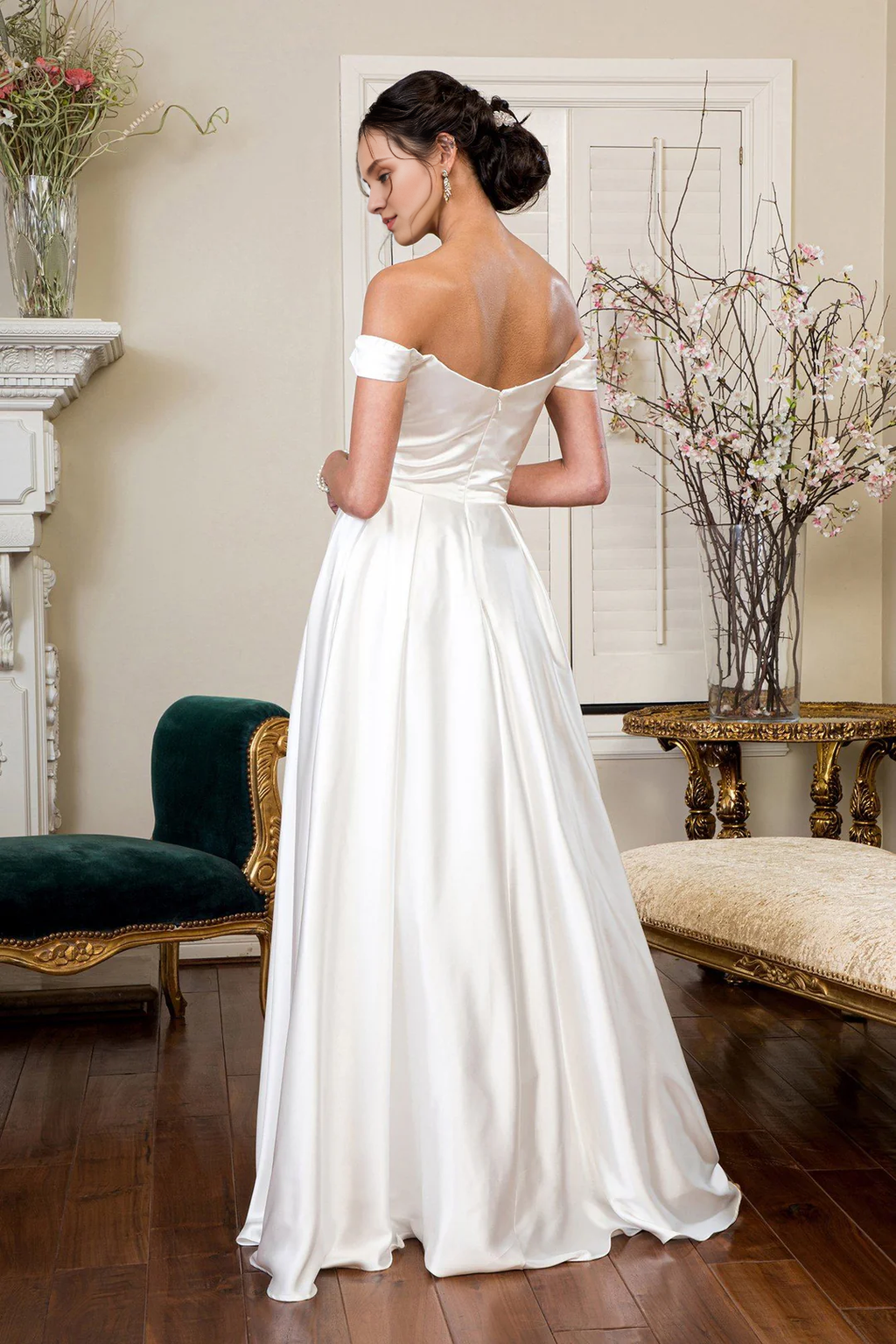 Off-Shoulder Satin Wedding Dress - Chloe Dress