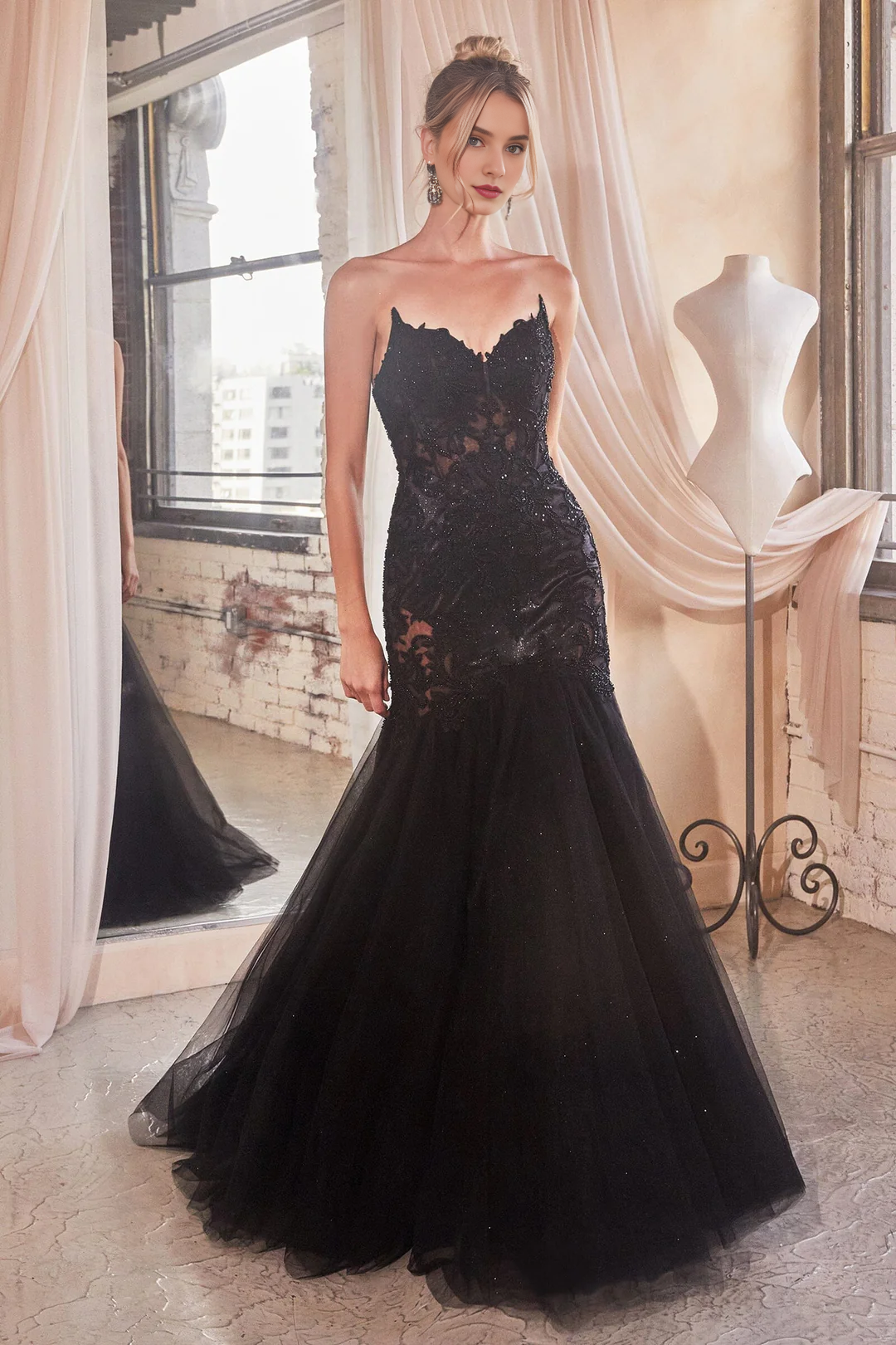 Strapless Chiffon Applique Dress - Chloe Dress