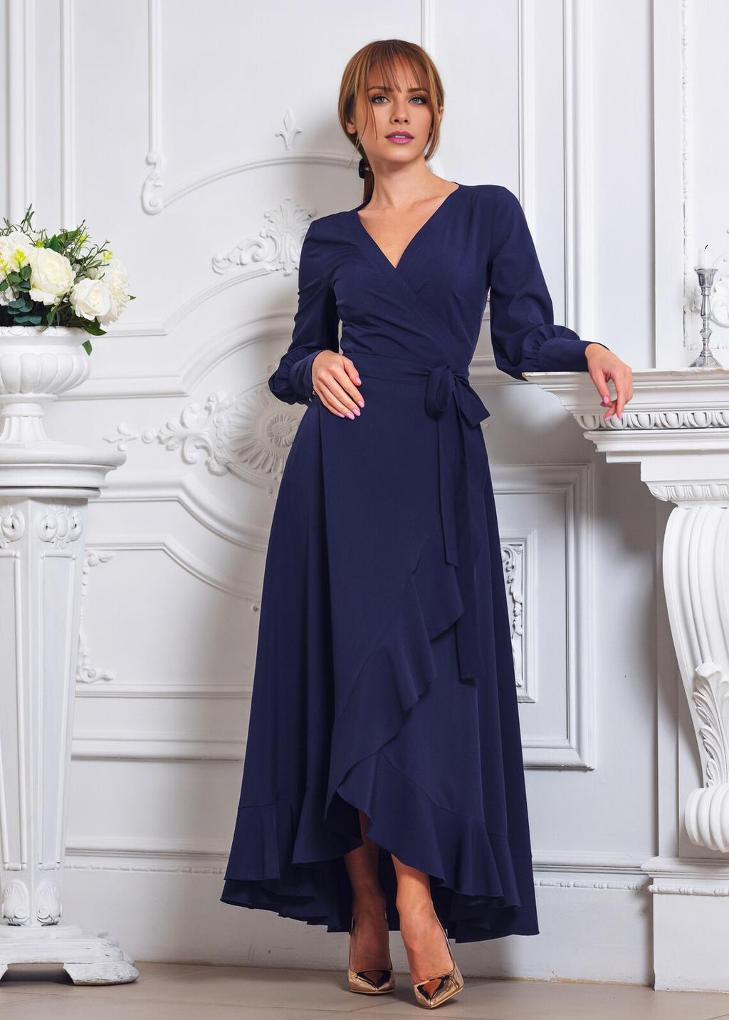 V-Neck Long Sleeve High Slit Floor-Length Prom Dress - Chloe Dress