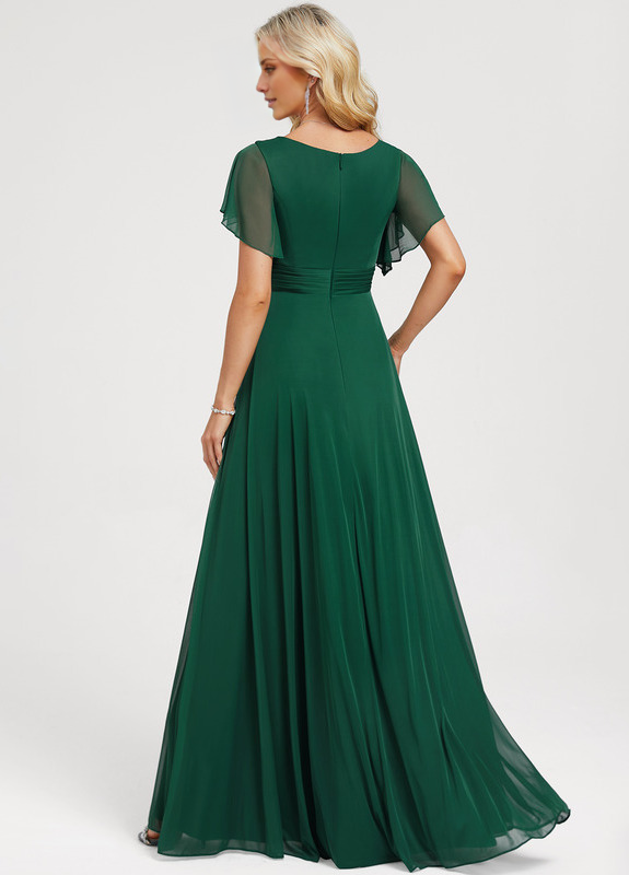 A-Line V-Neck Mesh Ruffled Floor-Length Wedding Dress - Chloe Dress