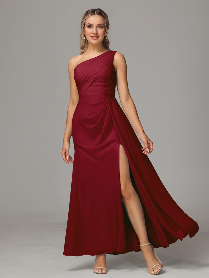 One-Shoulder Chiffon Floor-Length Wedding Dress - Chloe Dress