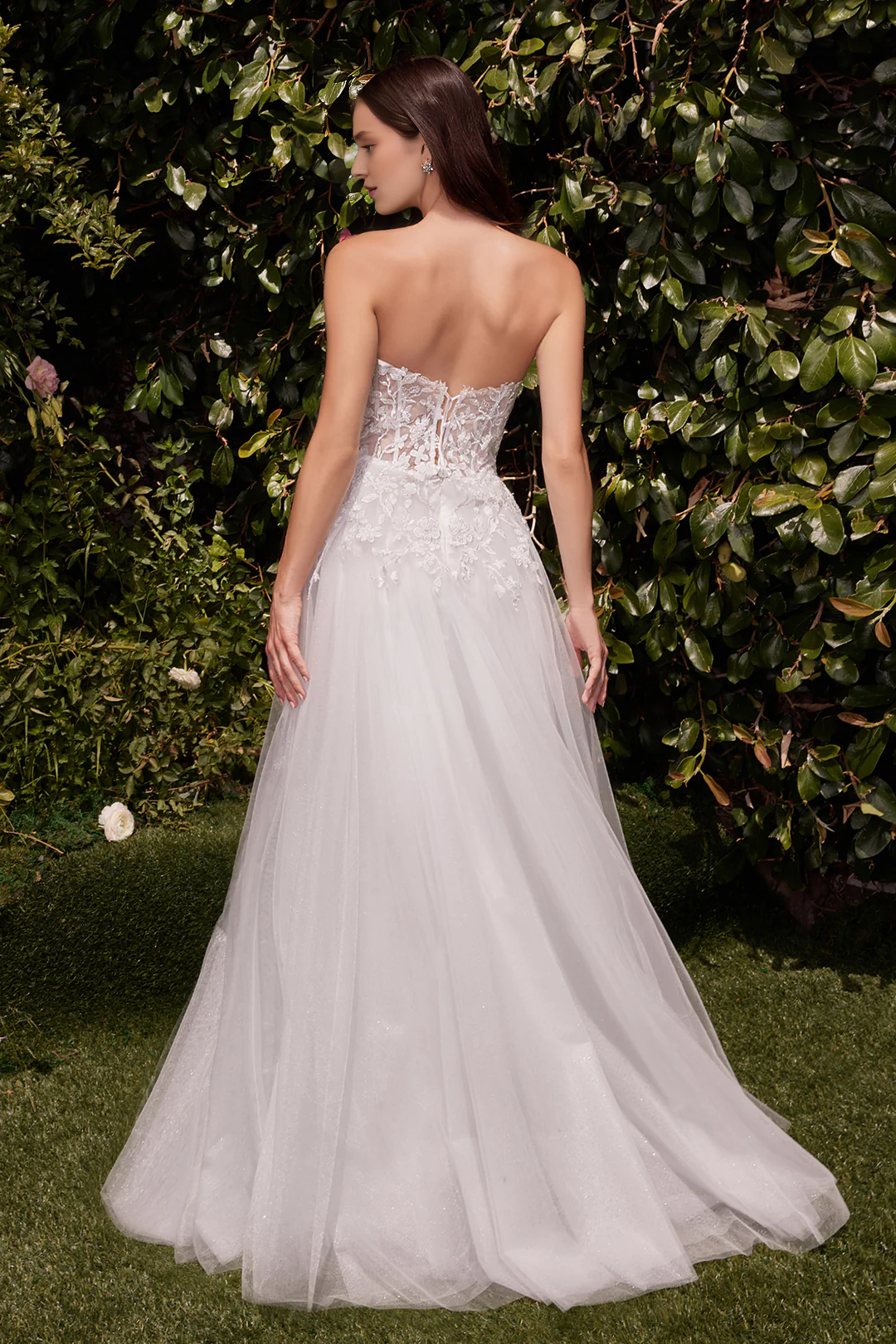 White Strapless Lace Embroidered Wedding Dress - Chloe Dress