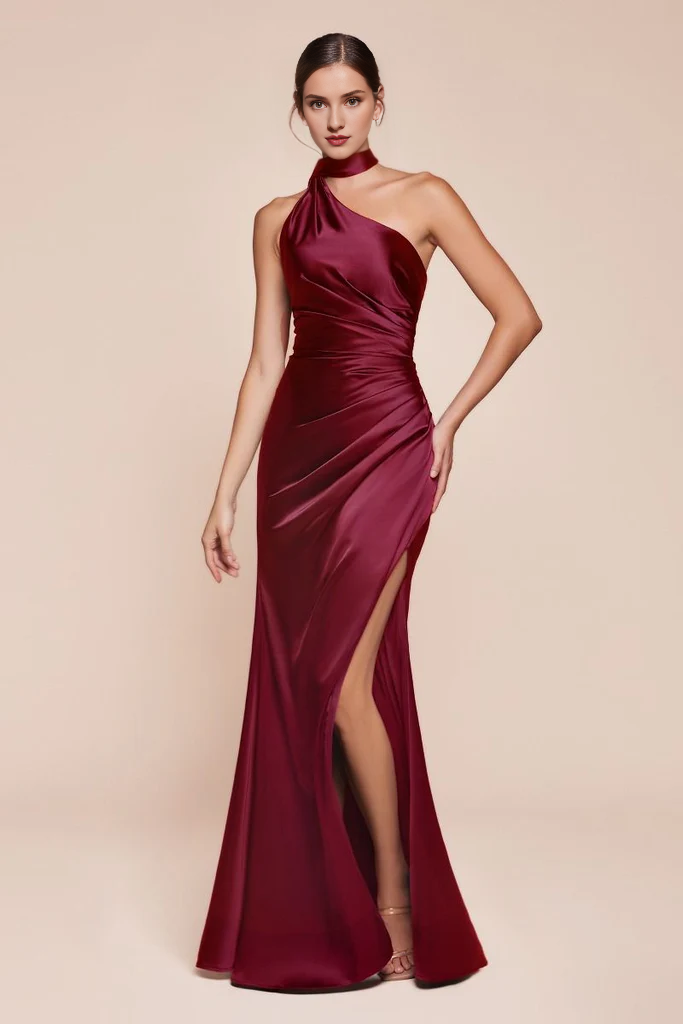 One-Shoulder Satin Floor-Length Evening Gown - Chloe Dress