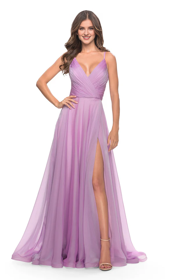 A-Line V-Neck Lace-Up Back Floor-Length Evening Dress - Chloe Dress