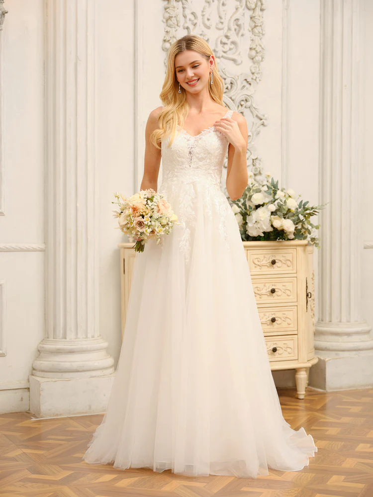 A-Line V-Neck Sleeveless Wedding Dress - Chloe Dress