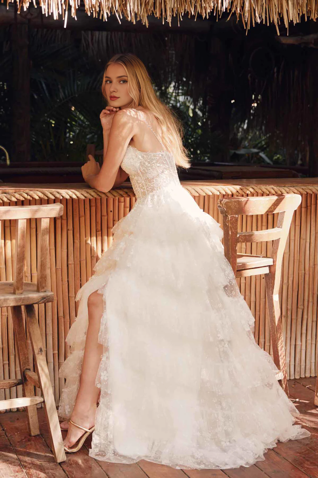 White Long Sleeve Lace-Up Back Wedding Dress - Chloe Dress
