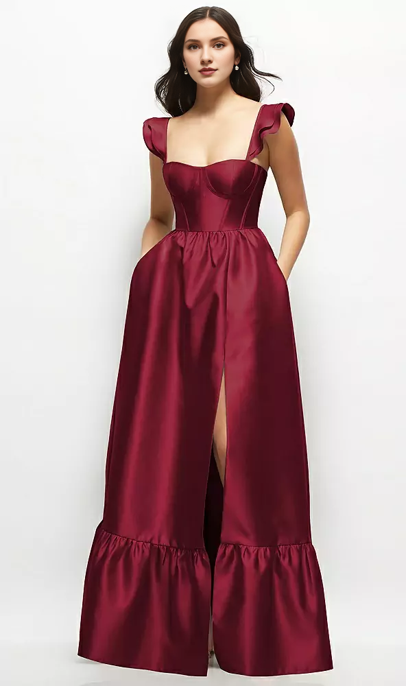 Satin Lace-Up Back Ruffled Wedding Dress - Chloe Dress