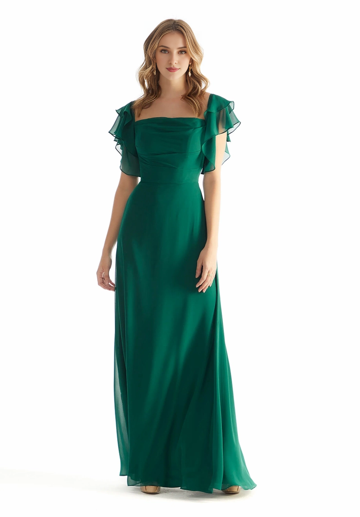A-Line Square Neck Chiffon Zipper Back Ruffled Floor-Length Dress - Chloe Dress