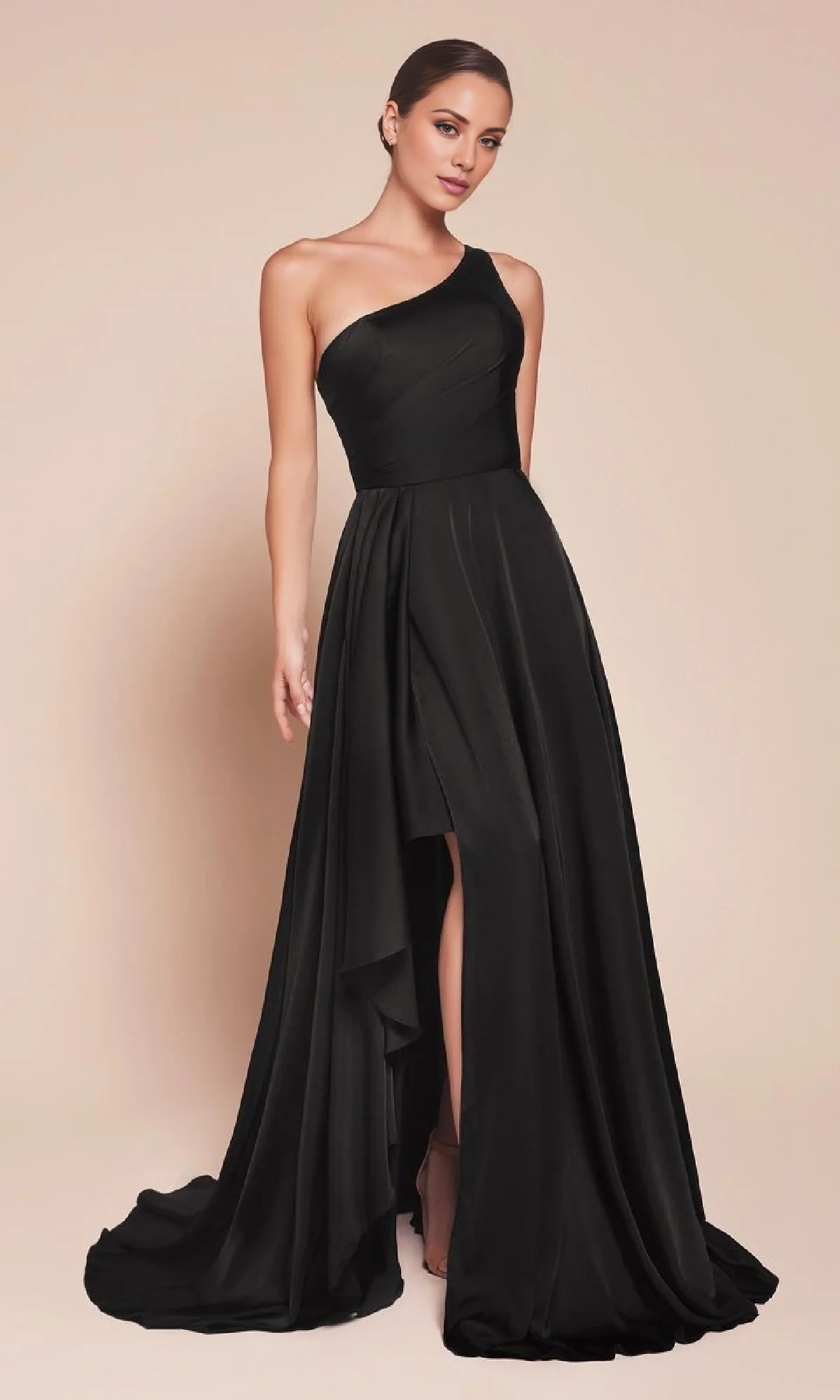 A-Line Satin High Slit Floor-Length Evening Dress - Chloe Dress