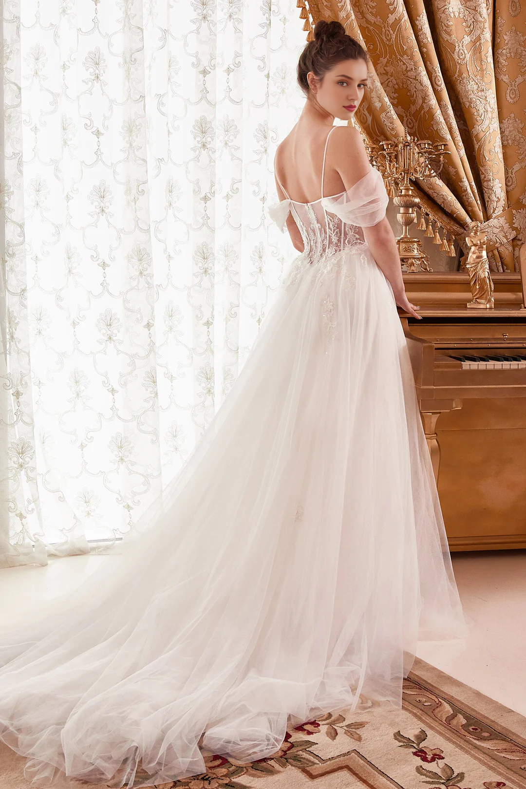Cold Shoulder Lace-Up Back Embroidered Wedding Dress - Chloe Dress