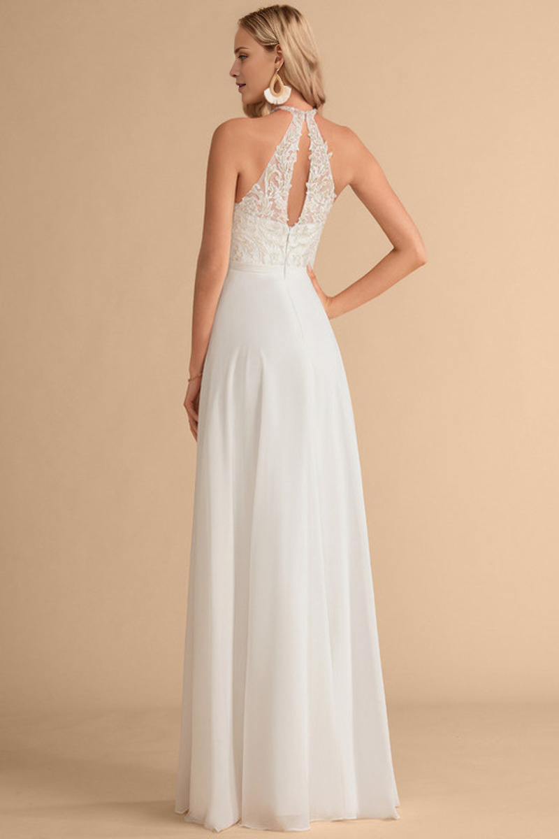 A-Line High Neck Chiffon Sleeveless Wedding Dress - Chloe Dress