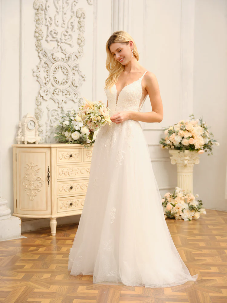 A-Line Sequin Sleeveless Applique Wedding Dress - Chloe Dress