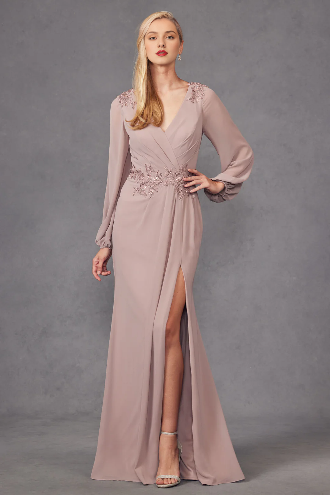 A-Line Long Sleeve High Slit Dress - Chloe Dress