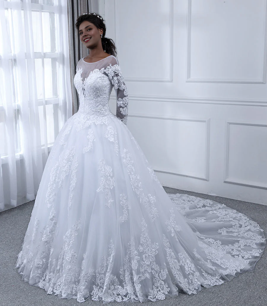 Chiffon Long Sleeve Wedding Dress - Chloe Dress