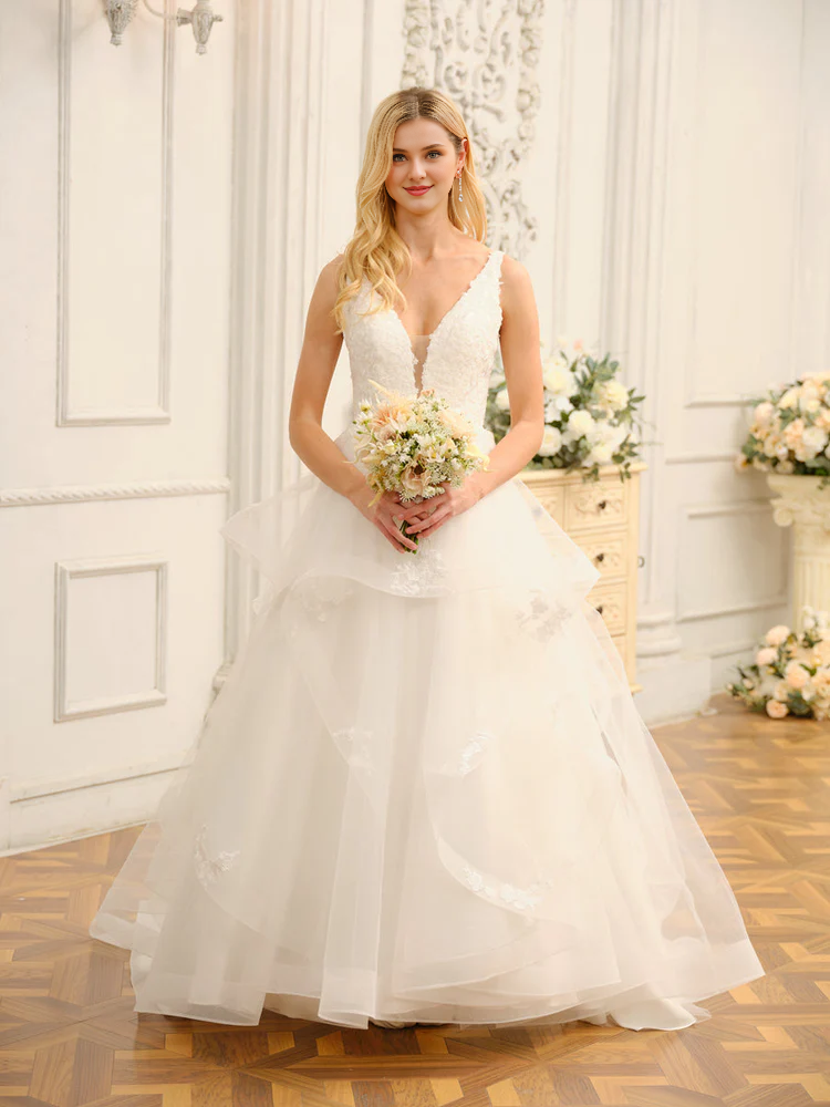Ball Gown V-Neck Sleeveless Applique Wedding Gown - Chloe Dress