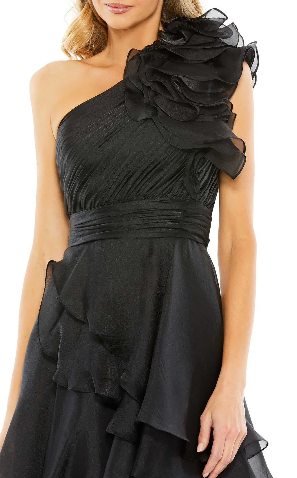 One-Shoulder Lace-Up Back Ruffled Floor-Length Evening Dress - Chloe Dress