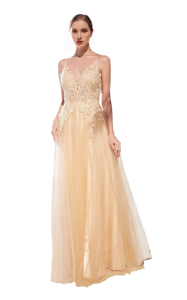 A-Line V-Neck Sleeveless Lace-Up Back High Slit Floor-Length Evening Gown - Chloe Dress