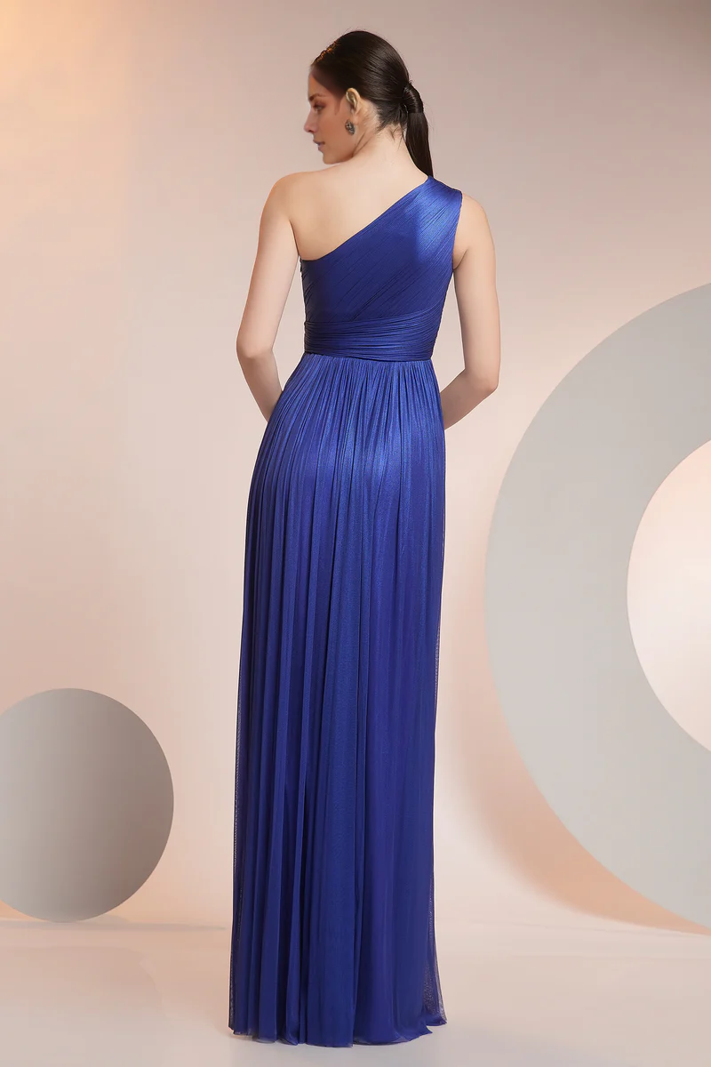 One-Shoulder Chiffon High Slit Floor-Length Evening Gown - Chloe Dress